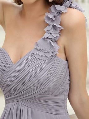 COLOR=Grey | Chiffon One Shoulder Long Bridesmaid Dress-Grey 4