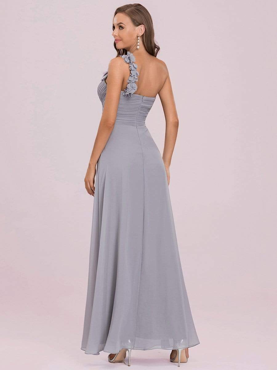 COLOR=Grey | Chiffon One Shoulder Long Bridesmaid Dress-Grey 5