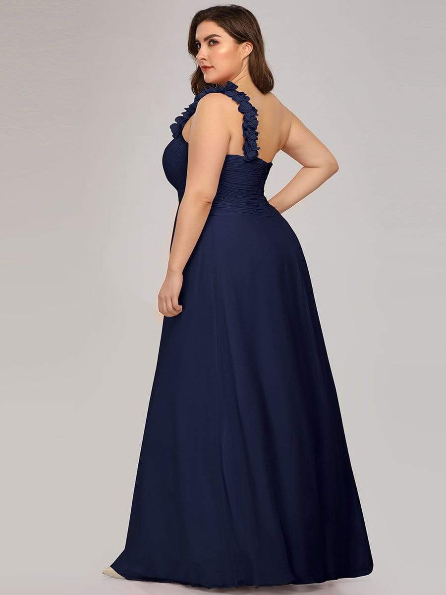 Color=Navy Blue | Plus Size Chiffon One Shoulder Long Bridesmaid Dress-Navy Blue 2