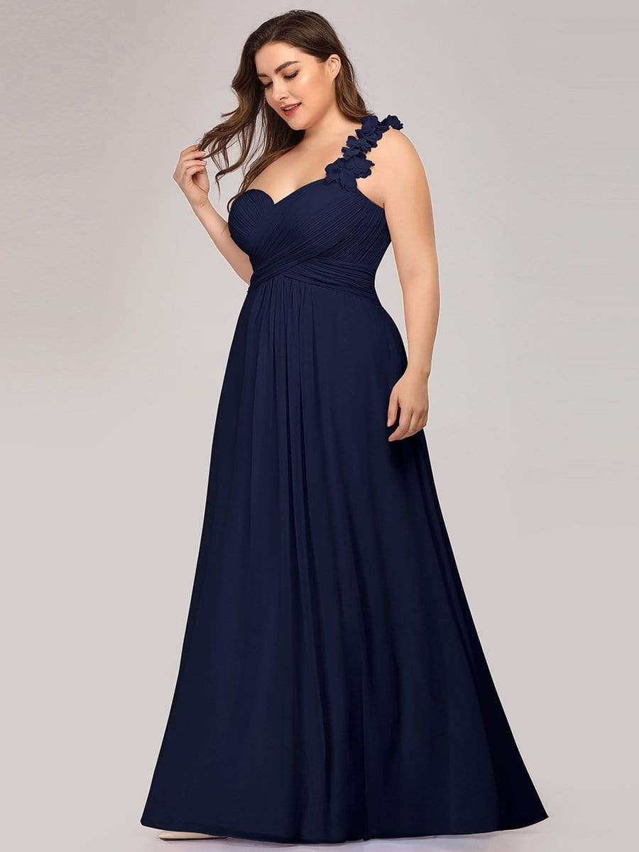 Color=Navy Blue | Plus Size Chiffon One Shoulder Long Bridesmaid Dress-Navy Blue 3