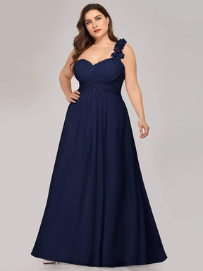Color=Navy Blue | Plus Size Chiffon One Shoulder Long Bridesmaid Dress-Navy Blue 4