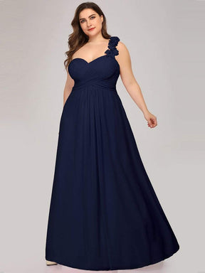 COLOR=Navy Blue | Chiffon One Shoulder Long Bridesmaid Dress-Navy Blue 6