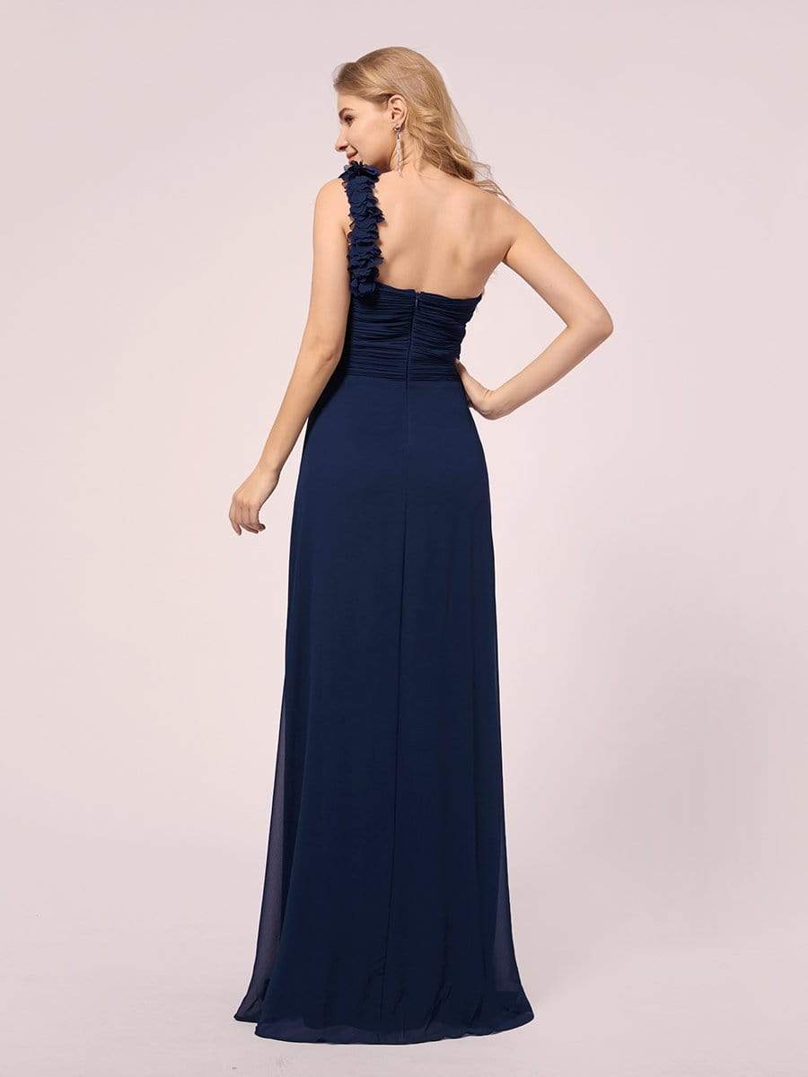 Color=Navy Blue | One Shoulder Chiffon Maternity Dresses-Navy Blue 2