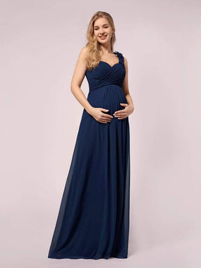 Color=Navy Blue | One Shoulder Chiffon Maternity Dresses-Navy Blue 4