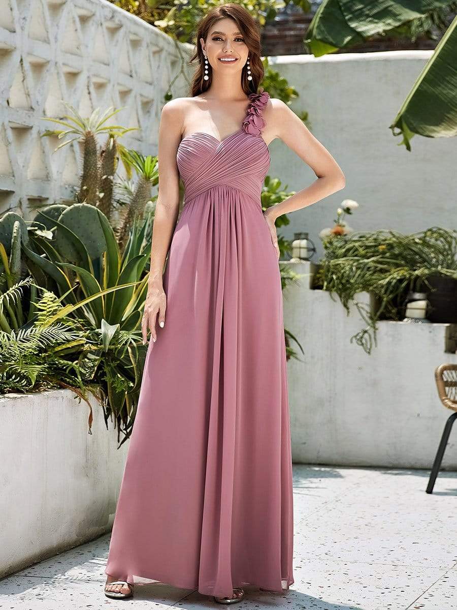 COLOR=Purple Orchid | Chiffon One Shoulder Long Bridesmaid Dress-Purple Orchid 3