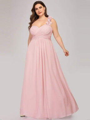 Color=Pink | Plus Size Chiffon One Shoulder Long Bridesmaid Dress-Pink 3