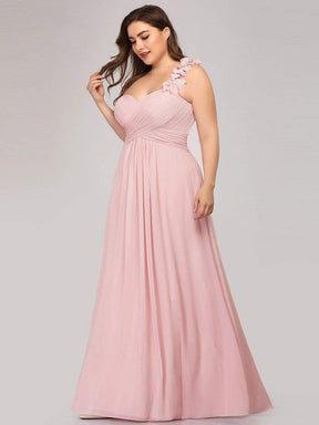 Color=Pink | Plus Size Chiffon One Shoulder Long Bridesmaid Dress-Pink 4