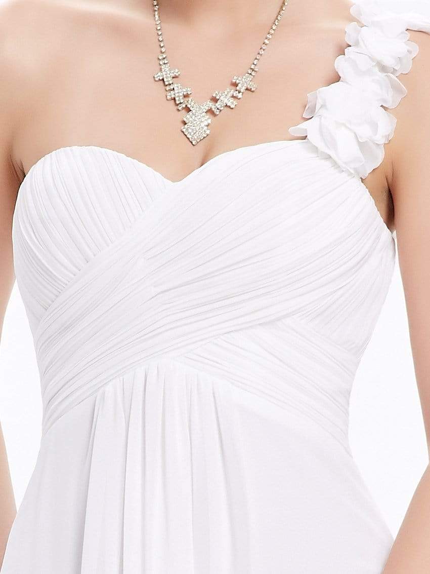 COLOR=White | Chiffon One Shoulder Long Bridesmaid Dress-White 7