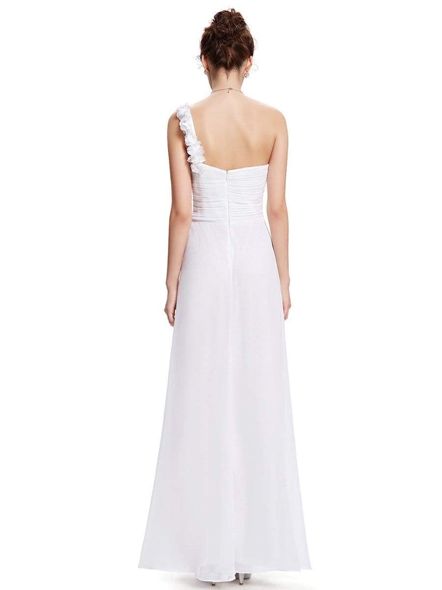 COLOR=White | Chiffon One Shoulder Long Bridesmaid Dress-White 5