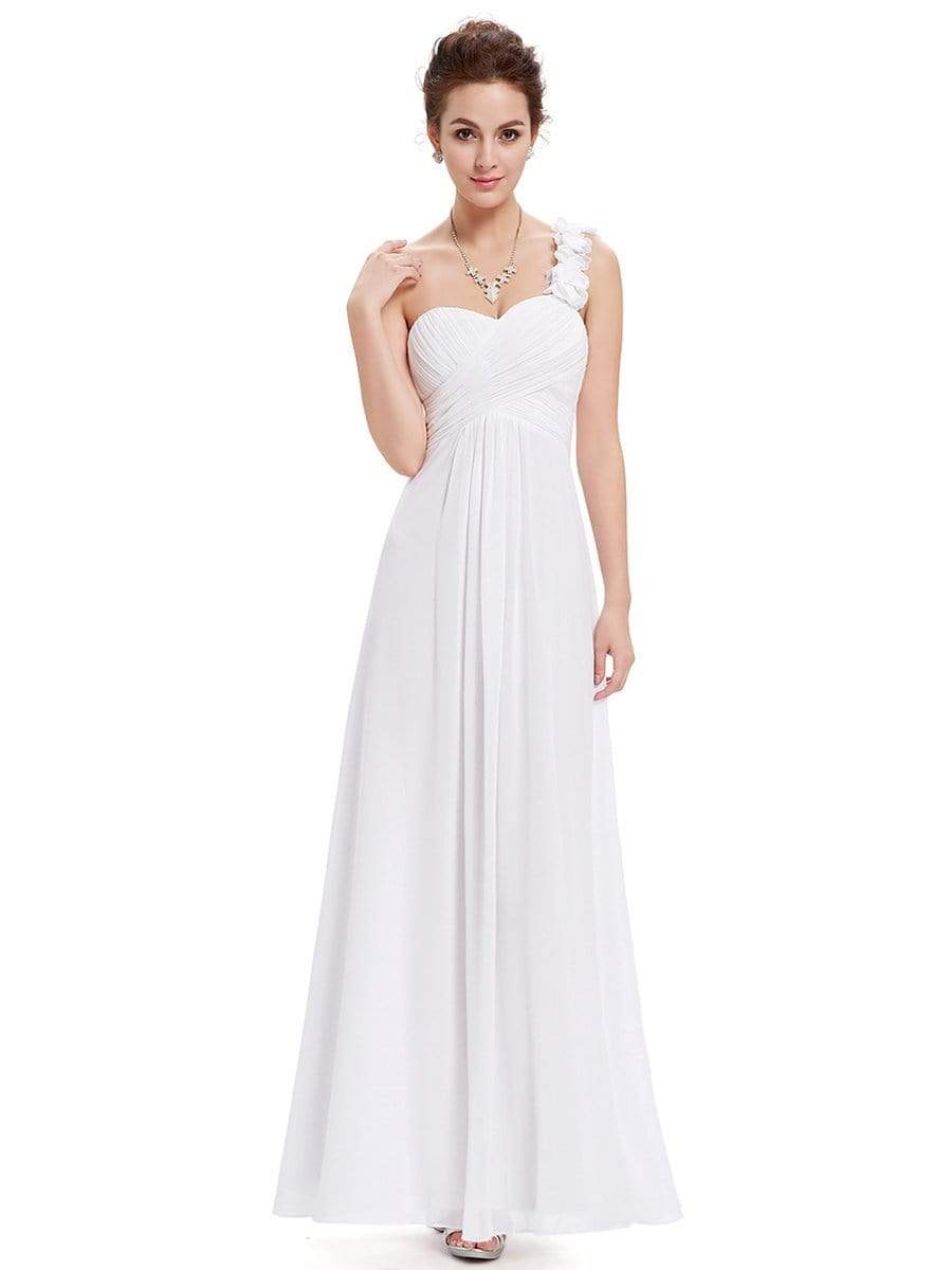 COLOR=White | Chiffon One Shoulder Long Bridesmaid Dress-White 3