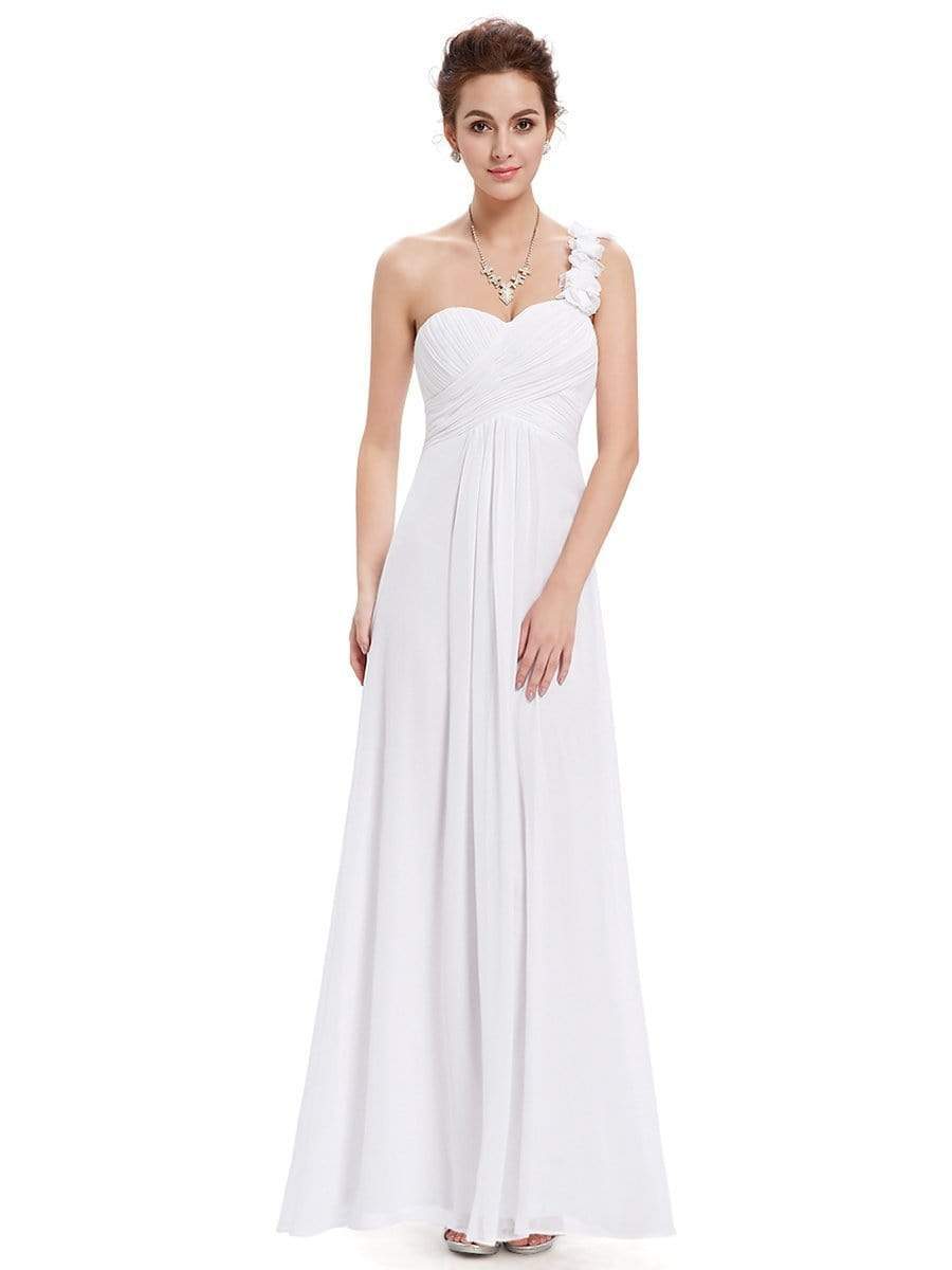 COLOR=White | Chiffon One Shoulder Long Bridesmaid Dress-White 4