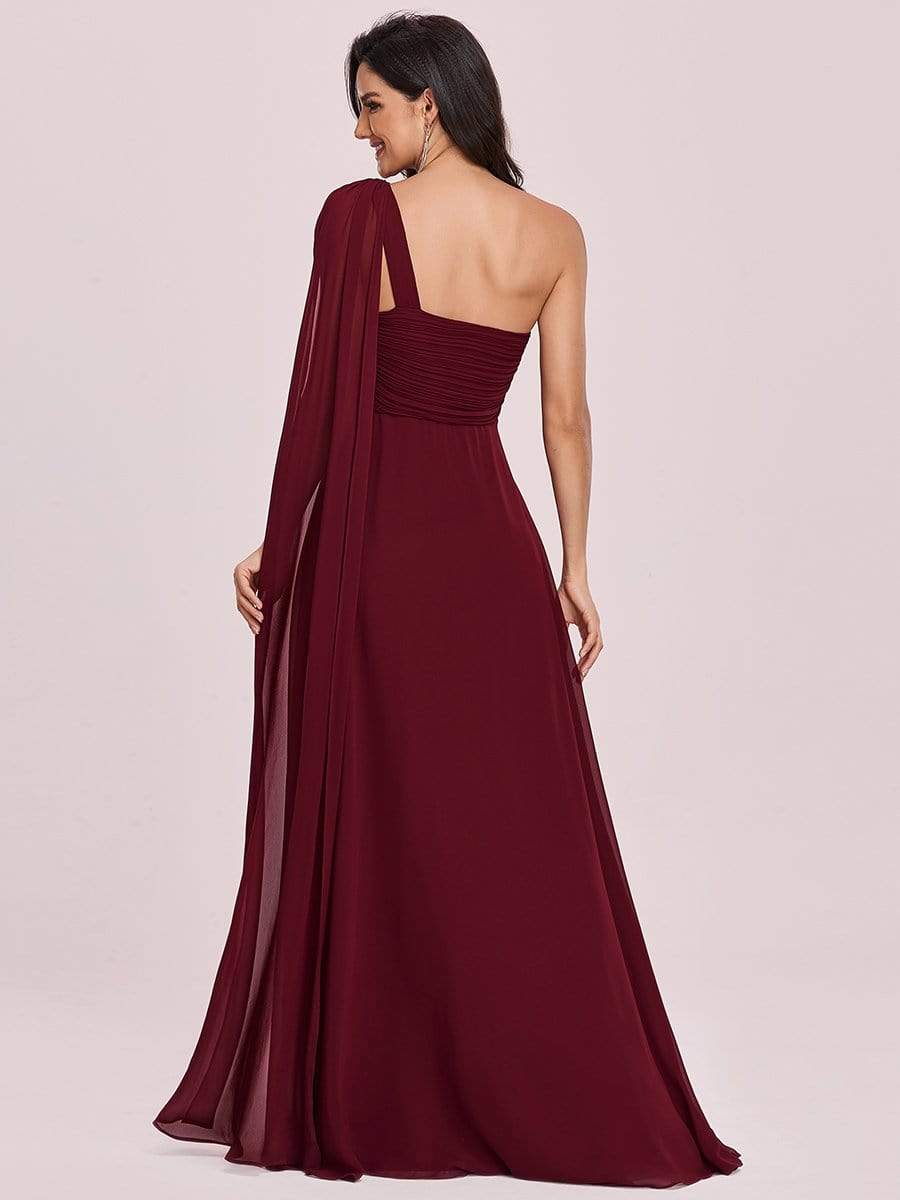 COLOR=Burgundy | One Shoulder Evening Dress-Burgundy 4