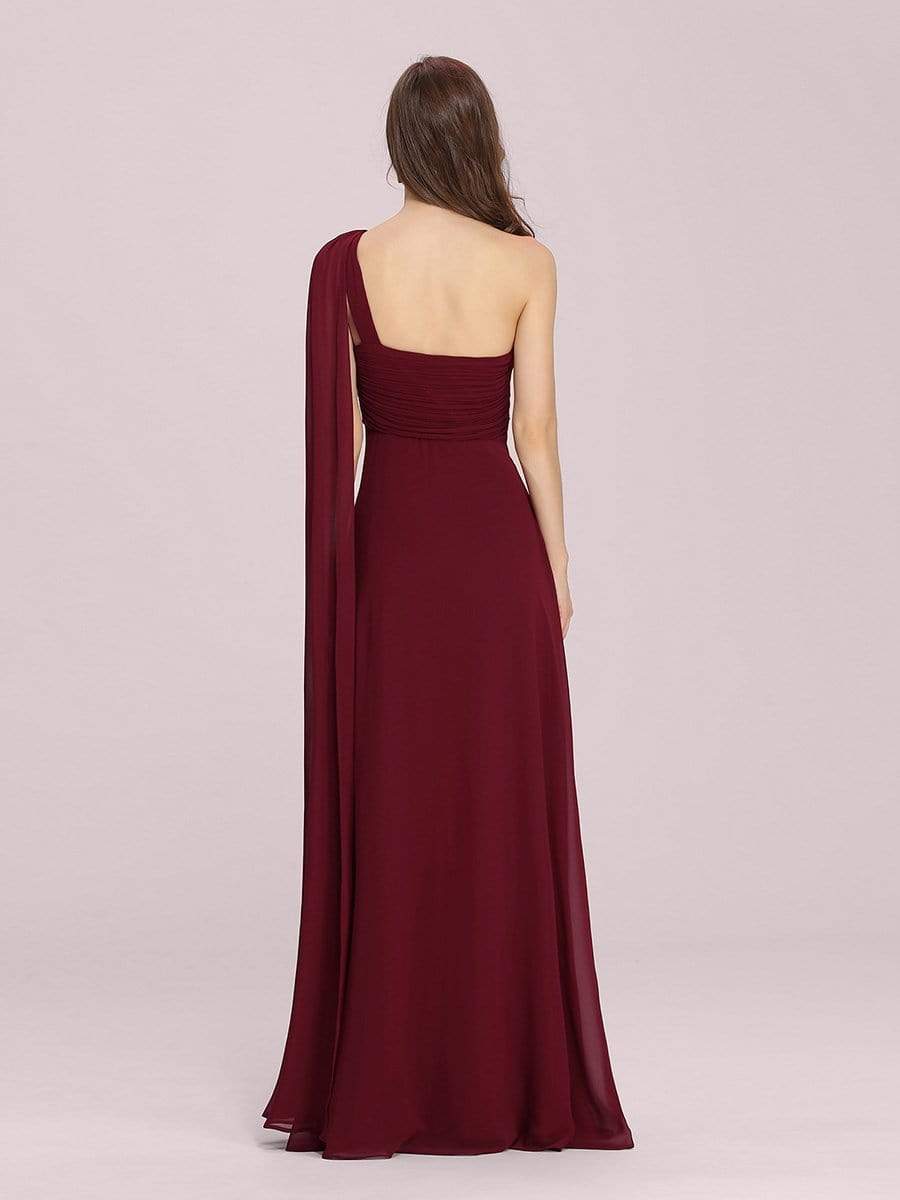 Color=Burgundy | One Shoulder Evening Dress-Burgundy 7