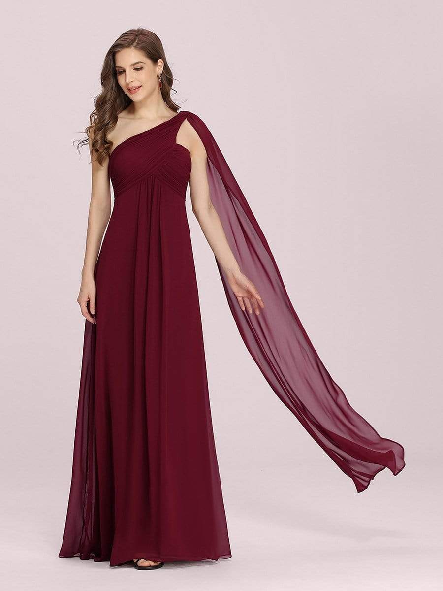 COLOR=Burgundy | One Shoulder Evening Dress-Burgundy 2