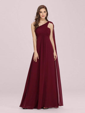 Color=Burgundy | One Shoulder Evening Dress-Burgundy 1