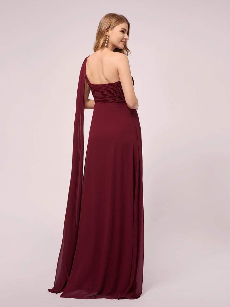 COLOR=Burgundy | Simple One Shoulder Chiffon Maternity Dresses-Burgundy 2