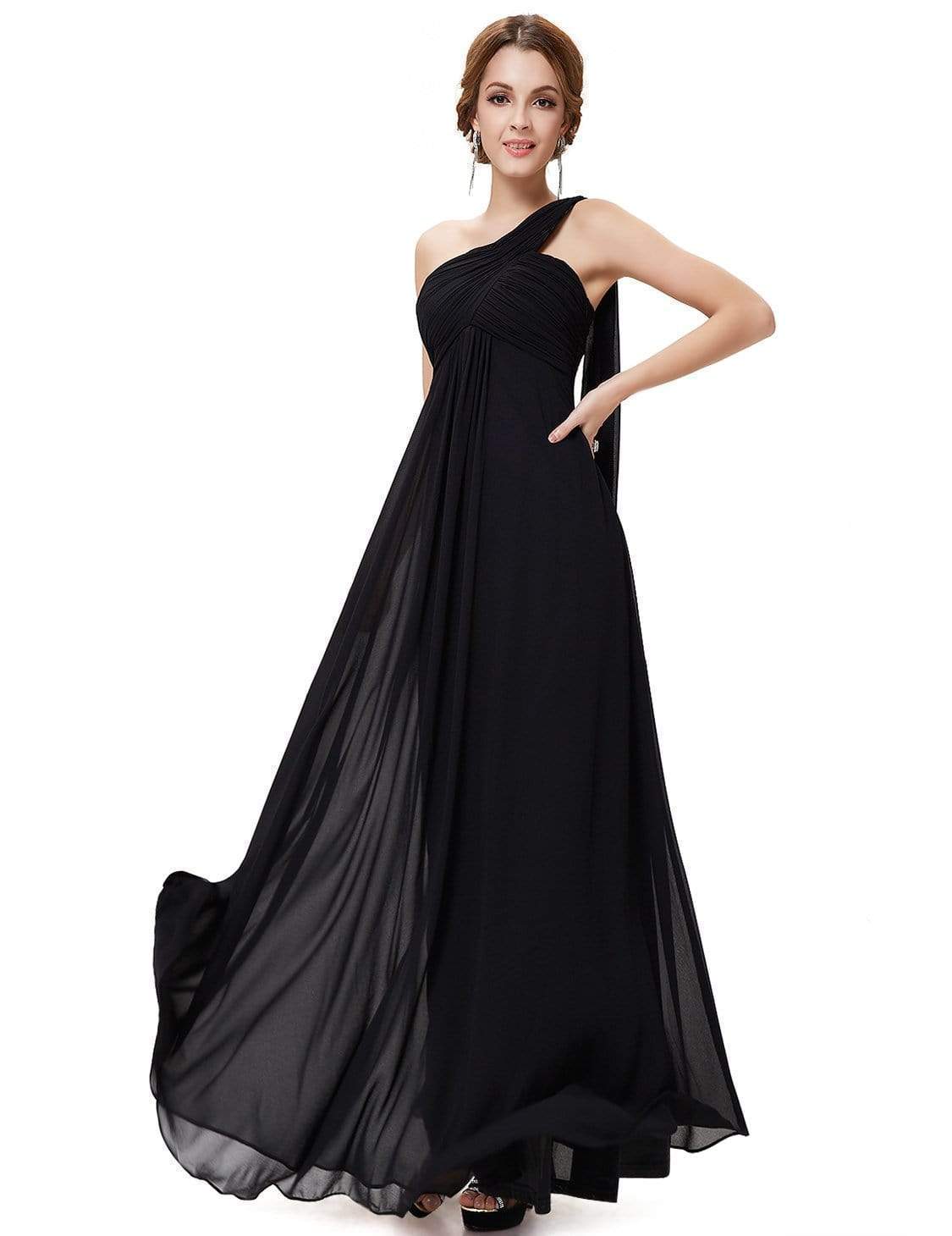Color=Black | One Shoulder Evening Dress-Black 1