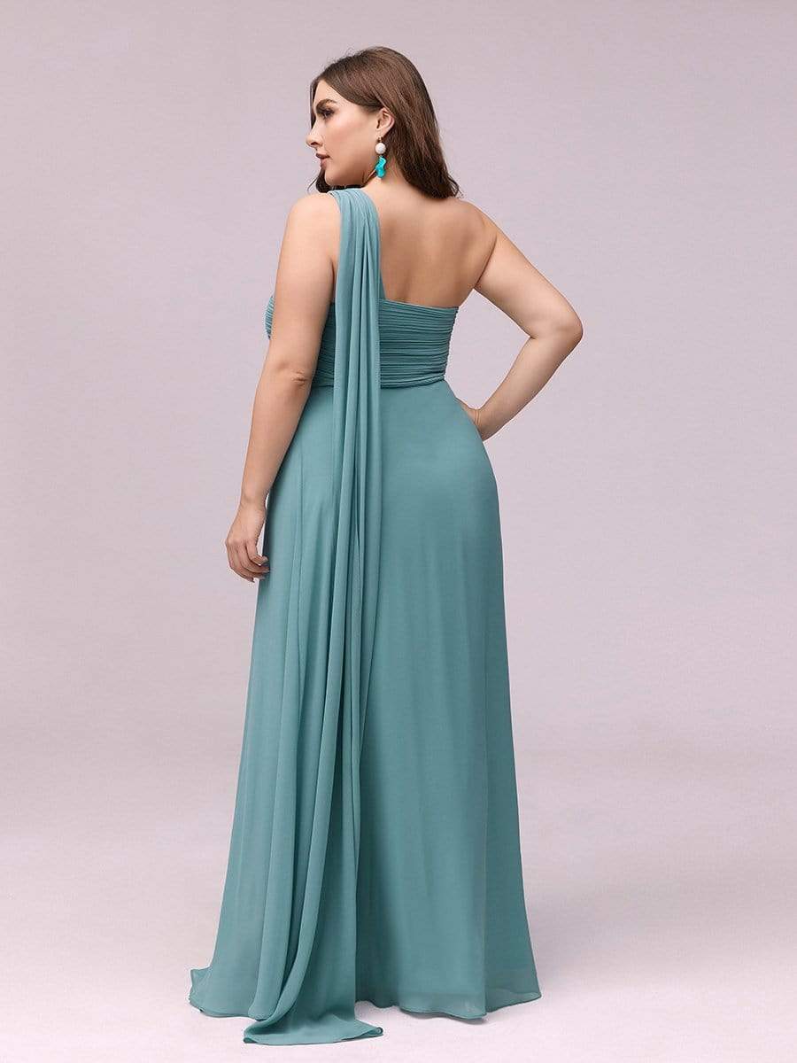 COLOR=Dusty Blue | One Shoulder Evening Dress-Dusty Blue 2