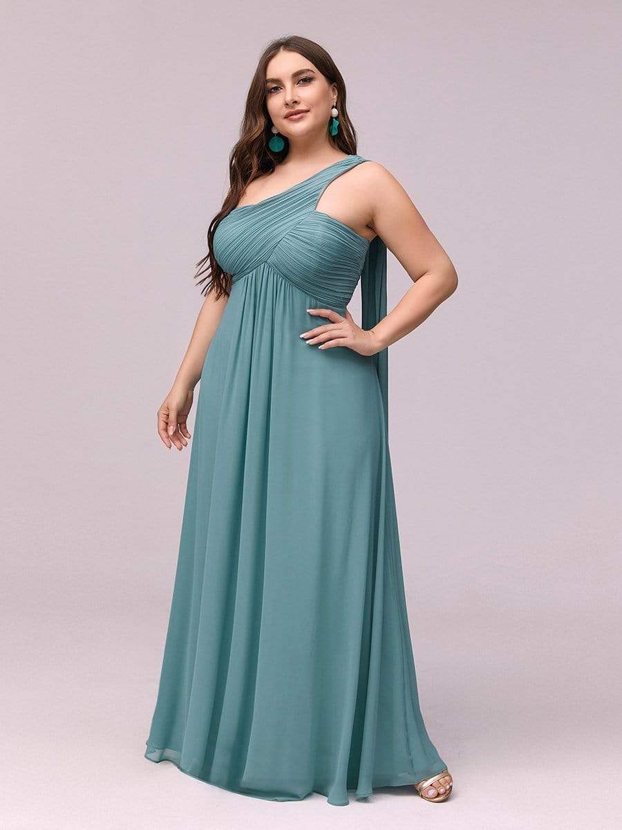 COLOR=Dusty Blue | One Shoulder Evening Dress-Dusty Blue 3