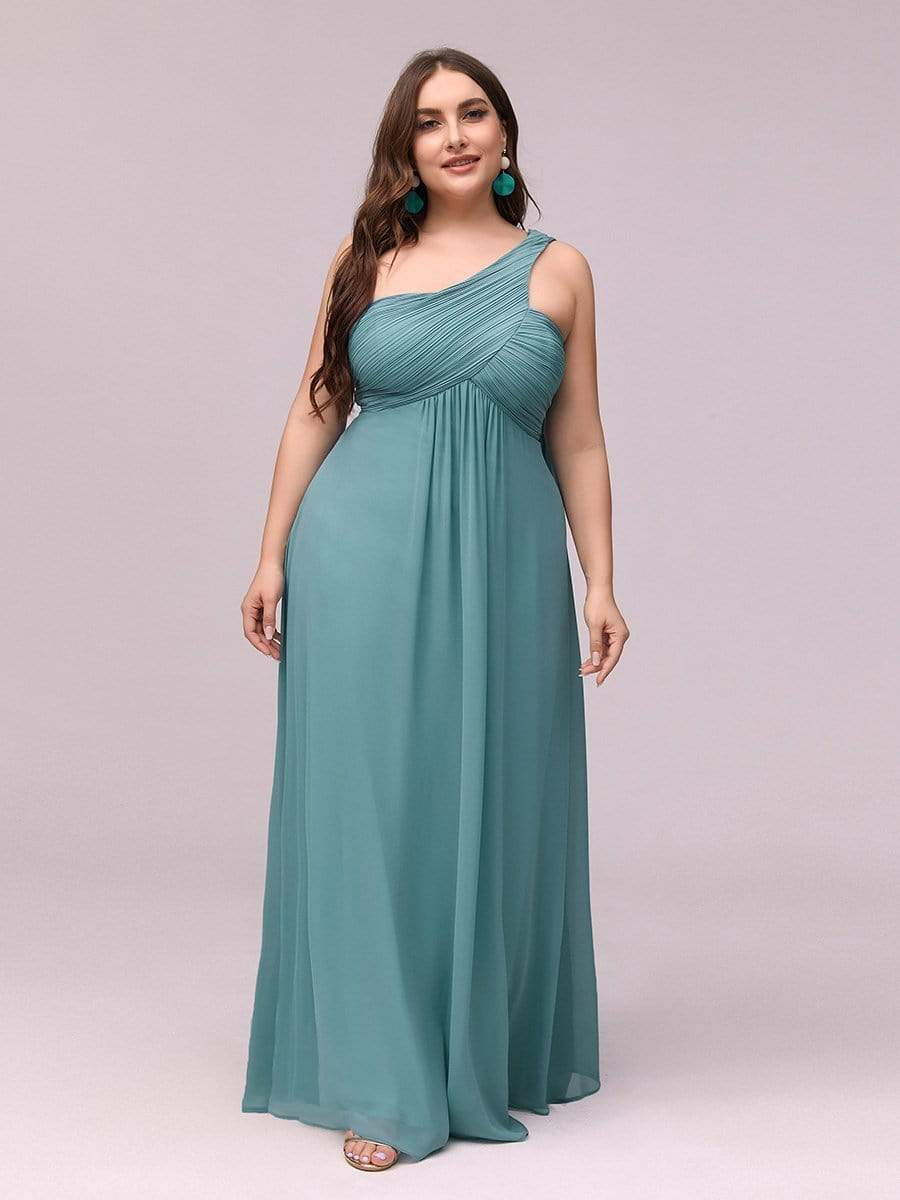 COLOR=Dusty Blue | One Shoulder Evening Dress-Dusty Blue 3