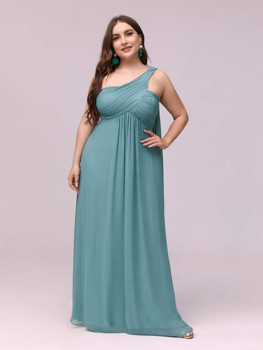 COLOR=Dusty Blue | One Shoulder Evening Dress-Dusty Blue 1