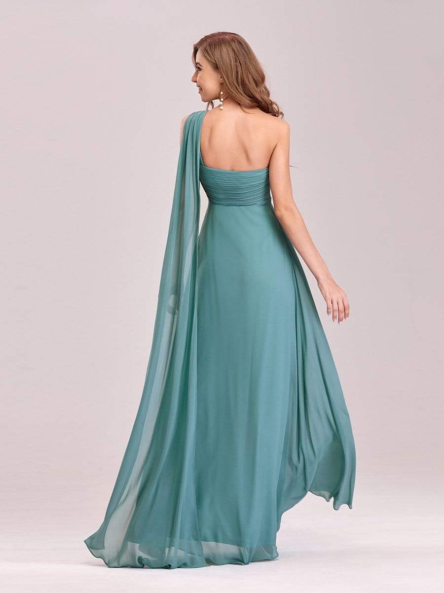 COLOR=Dusty Blue | One Shoulder Evening Dress-Dusty Blue 2