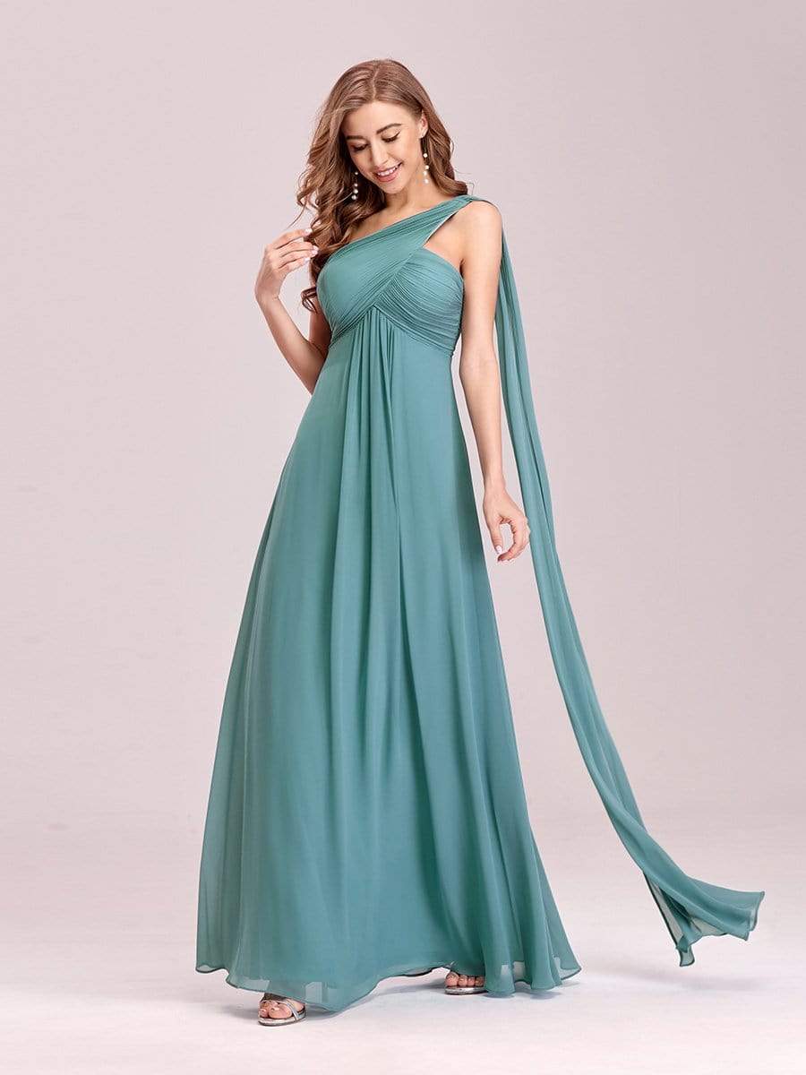 COLOR=Dusty Blue | One Shoulder Evening Dress-Dusty Blue 1