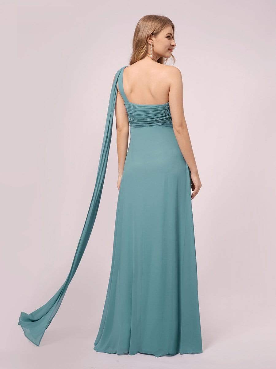 COLOR=Dusty Blue | Simple One Shoulder Chiffon Maternity Dresses-Dusty Blue 2