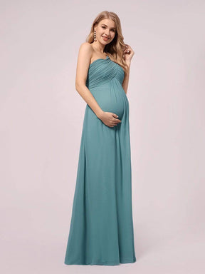 COLOR=Dusty Blue | Simple One Shoulder Chiffon Maternity Dresses-Dusty Blue 3