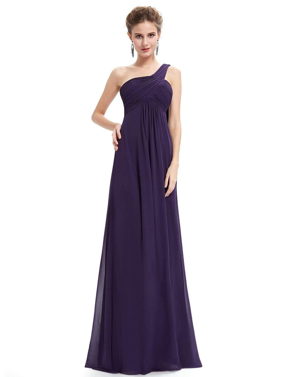 Color=Dark Purple | One Shoulder Evening Dress-Dark Purple 1