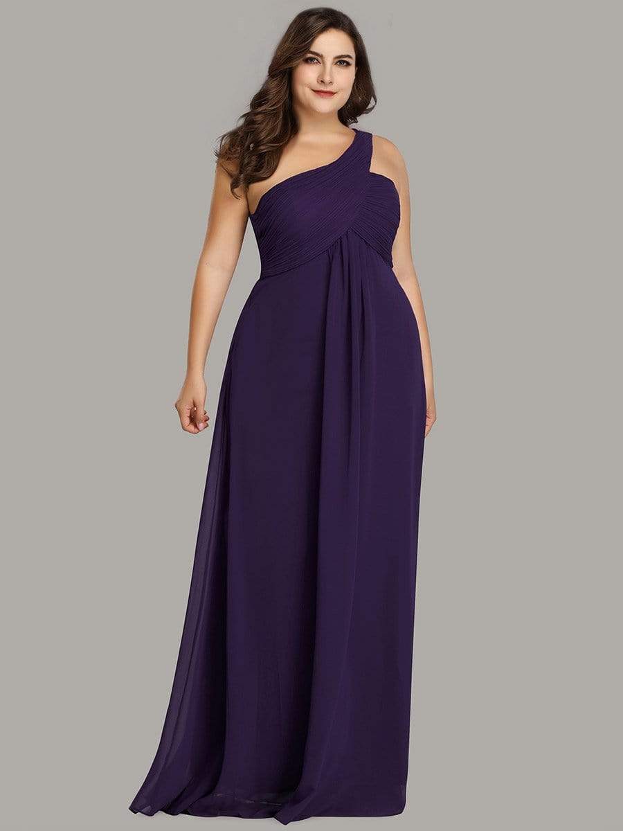 Color=Dark Purple | Plus Size One Shoulder Evening Dress-Dark Purple 1