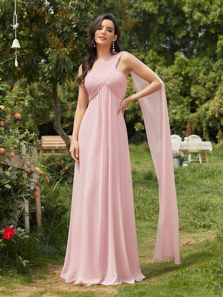 COLOR=Pink | One Shoulder Evening Dress-Pink 1