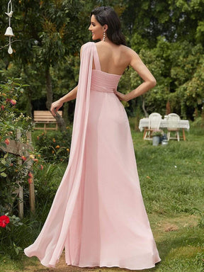 COLOR=Pink | One Shoulder Evening Dress-Pink 2