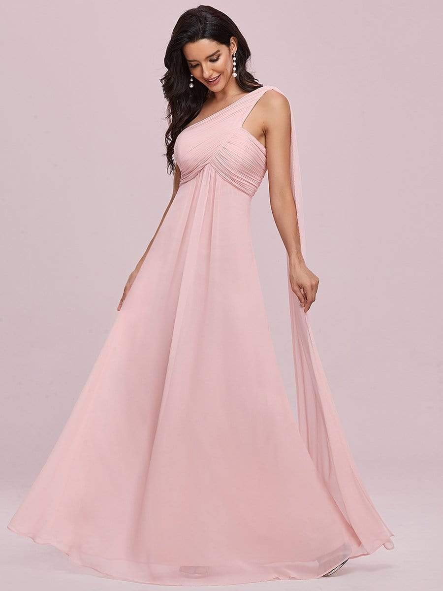COLOR=Pink | One Shoulder Evening Dress-Pink 3