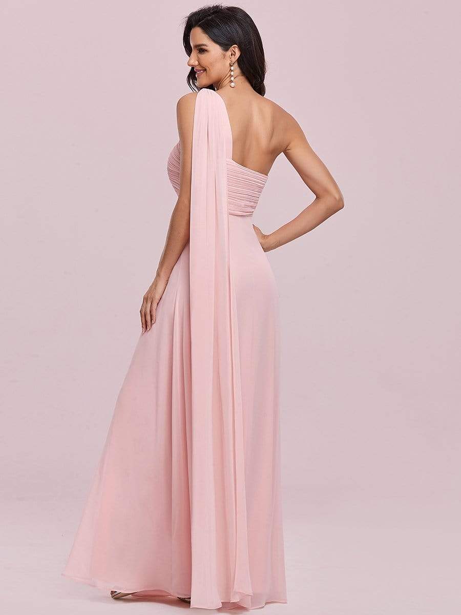 COLOR=Pink | One Shoulder Evening Dress-Pink 4