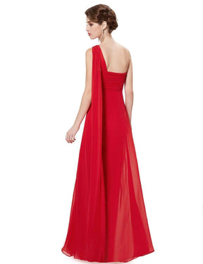Color=Red | One Shoulder Evening Dress-Red 2