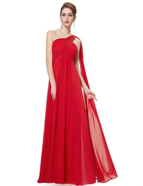 Color=Red | One Shoulder Evening Dress-Red 1