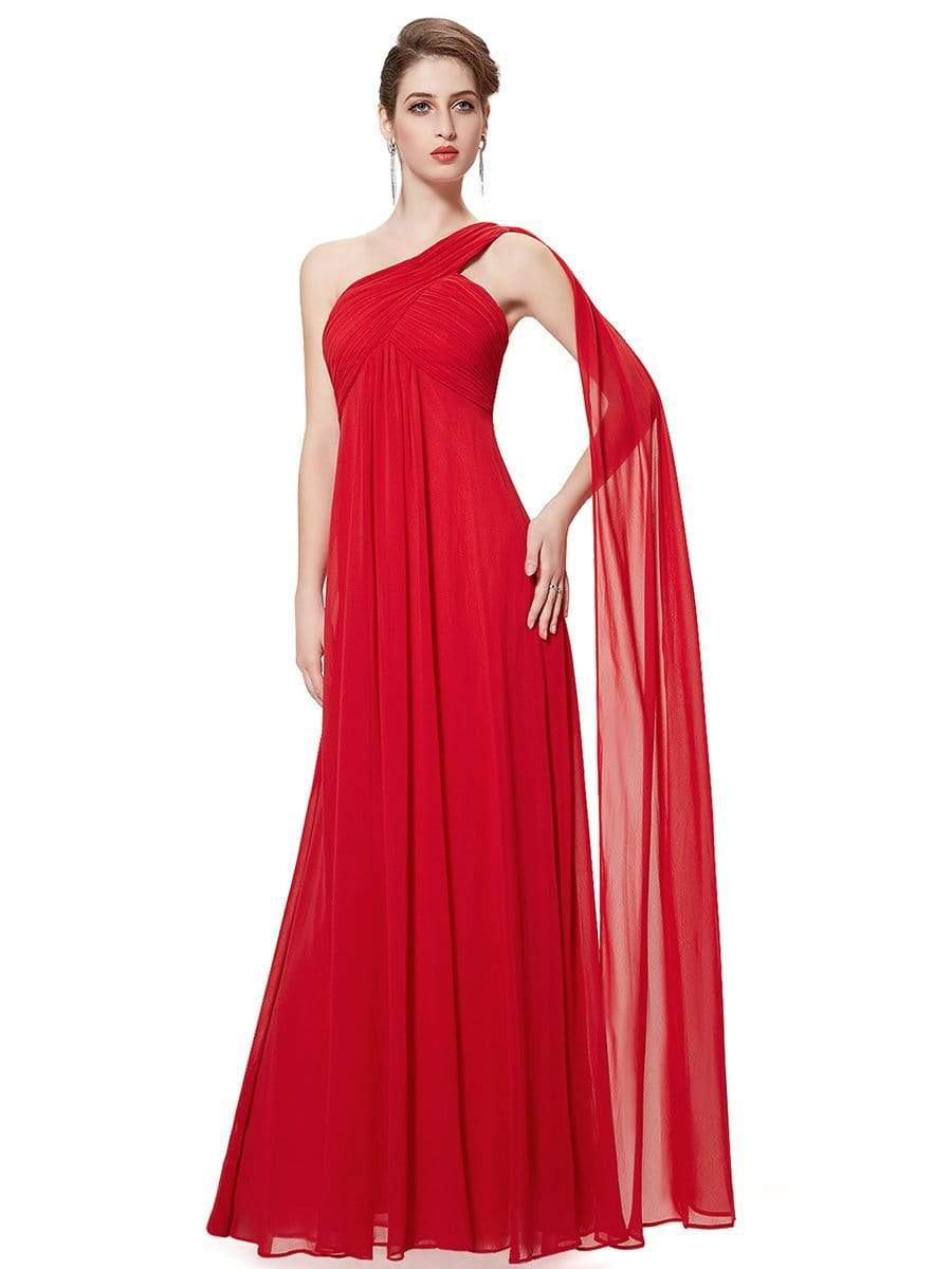 Color=Red | One Shoulder Evening Dress-Red 1