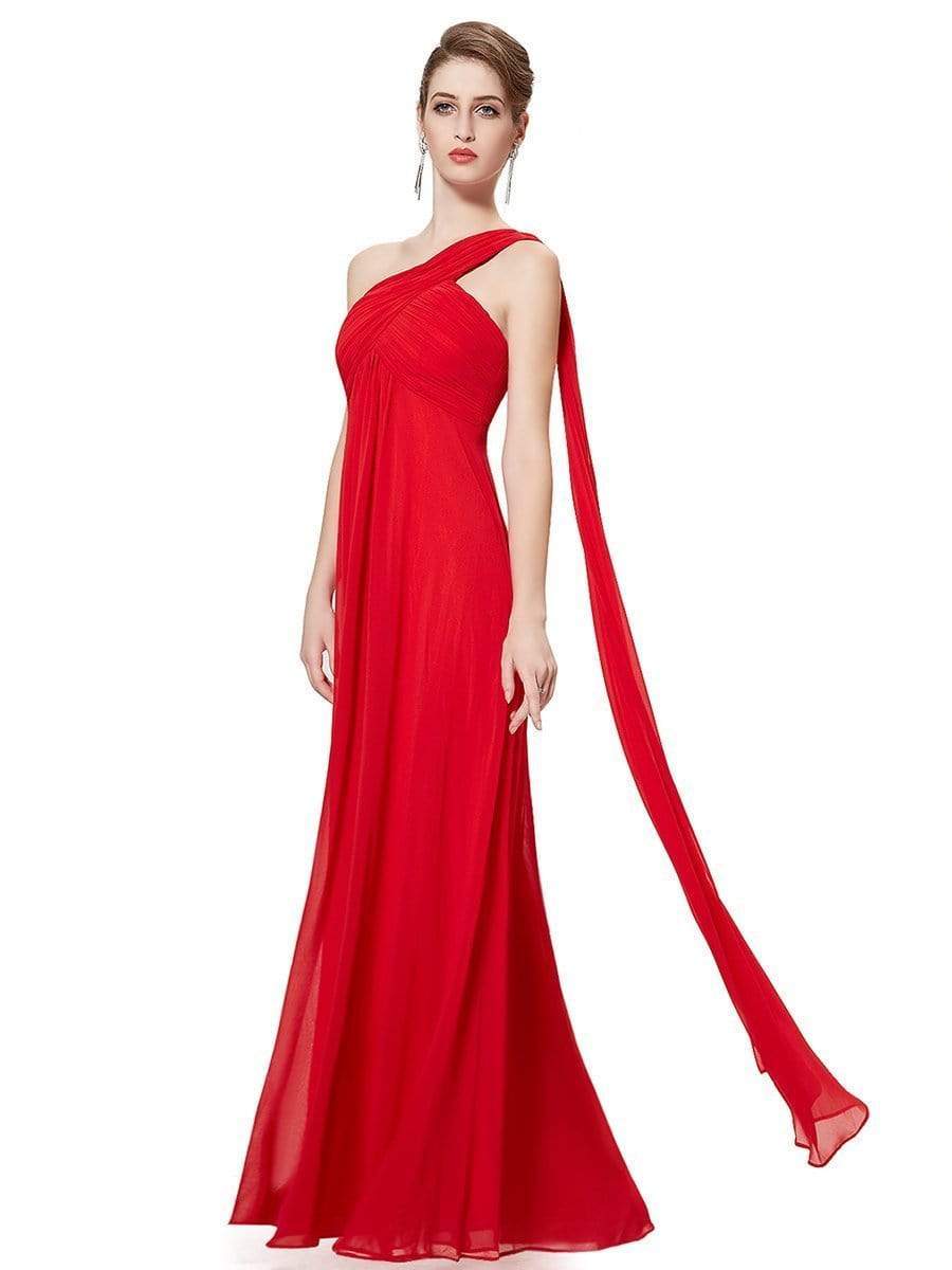 Color=Red | One Shoulder Evening Dress-Red 2