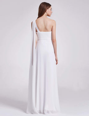 Color=White | One Shoulder Evening Dress-White 4