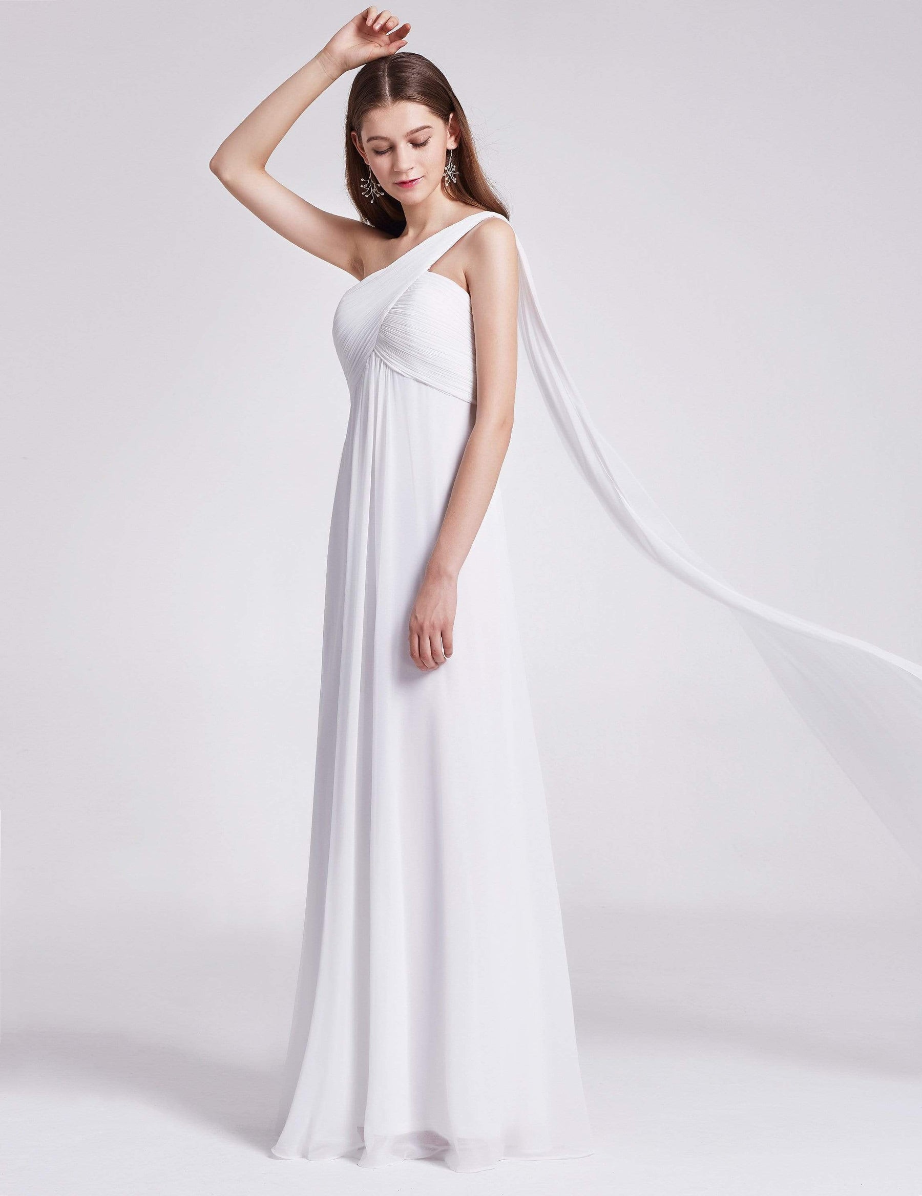 Color=White | One Shoulder Evening Dress-White 5