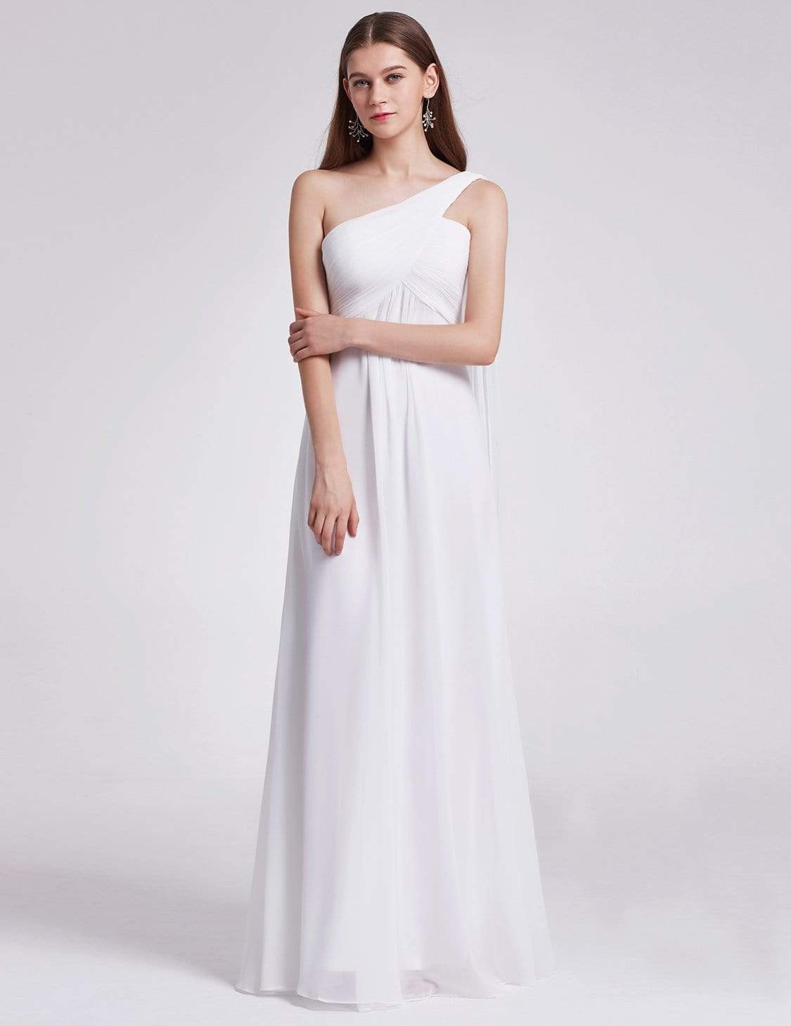 Color=White | One Shoulder Evening Dress-White 3