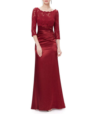 Color=Burgundy | Lace Long Sleeve Formal Evening Dress-Burgundy 2