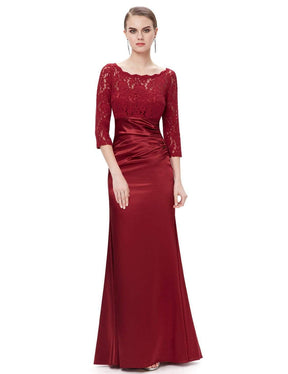 Color=Burgundy | Lace Long Sleeve Formal Evening Dress-Burgundy 1