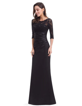 Color=Black | Lace Long Sleeve Formal Evening Dress-Black 3