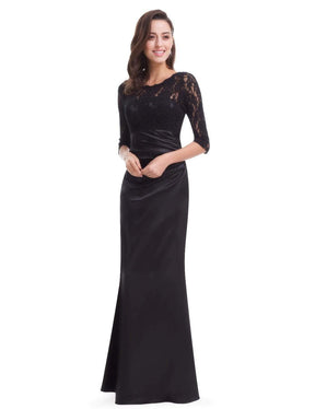 Color=Black | Lace Long Sleeve Formal Evening Dress-Black 4