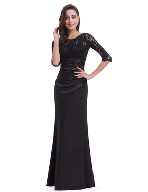 Color=Black | Lace Long Sleeve Formal Evening Dress-Black 1