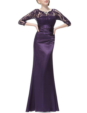 Color=Dark Purple | Lace Long Sleeve Formal Evening Dress-Dark Purple 2
