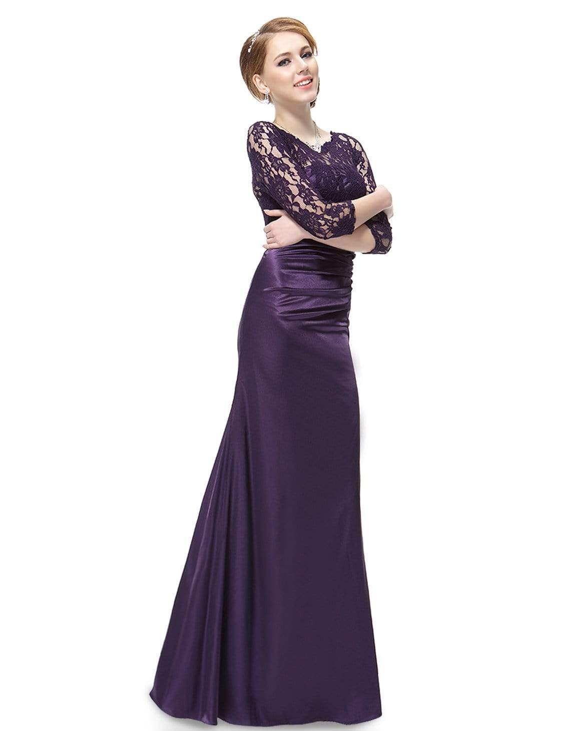 Color=Dark Purple | Lace Long Sleeve Formal Evening Dress-Dark Purple 4