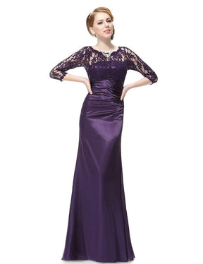 Color=Dark Purple | Lace Long Sleeve Formal Evening Dress-Dark Purple 1